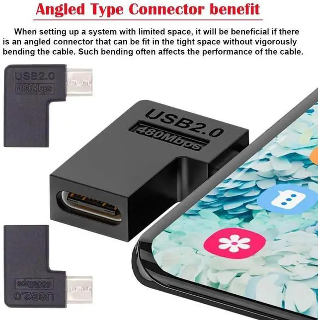 Alt view image 5 of 7 - JAENFONG 4 Pack Micro USB 2.0 Connector Micro USB Male to USB C Female 90/180 Degree Angled Connector Adapter
