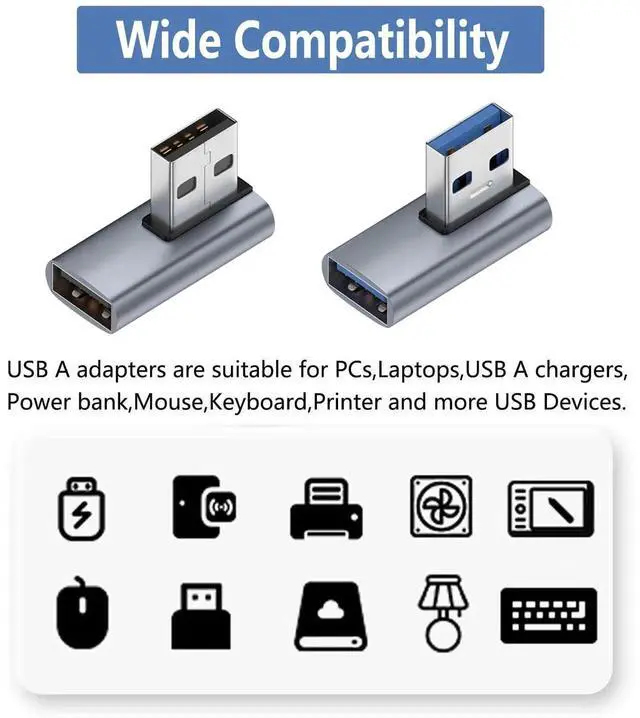 Alt view image 4 of 5 - JAENFONG 90 Degree USB 3.1 Adapter,Right Angle USB A Male to Female Adapter for PC,Laptop,USB A Charger and More USB Devices (Left&Right)