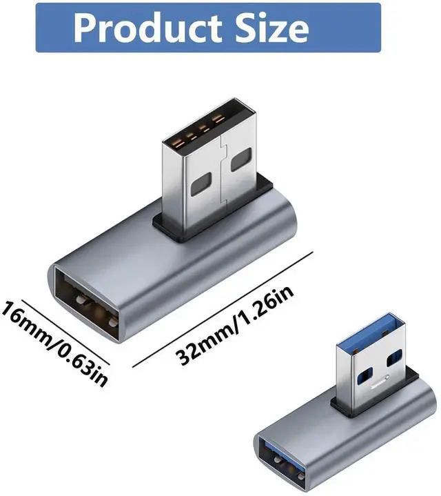 Alt view image 5 of 5 - JAENFONG 90 Degree USB 3.1 Adapter,Right Angle USB A Male to Female Adapter for PC,Laptop,USB A Charger and More USB Devices (Left&Right)