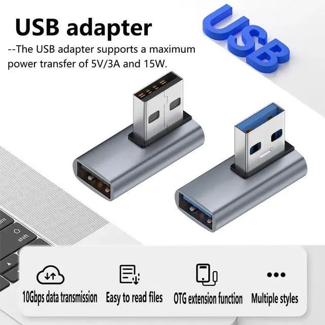 Alt view image 3 of 5 - JAENFONG 90 Degree USB 3.1 Adapter,Right Angle USB A Male to Female Adapter for PC,Laptop,USB A Charger and More USB Devices (2-Left&2-Right)