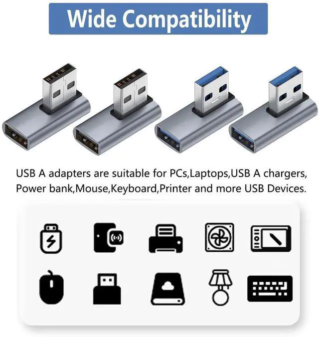 Alt view image 5 of 5 - JAENFONG 90 Degree USB 3.1 Adapter,Right Angle USB A Male to Female Adapter for PC,Laptop,USB A Charger and More USB Devices (2-Left&2-Right)