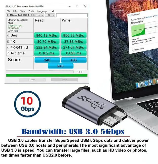 Alt view image 5 of 7 - JAENFONG  Adapter USB-C USB 3.1 Type C Female to Micro USB 3.0 Male Data Adapter 10Gbps Data Power with Chain for Laptop SSD Disk