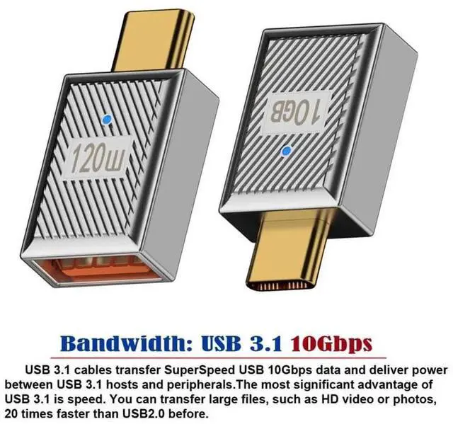 Alt view image 7 of 7 - JAENFONG  Adapter USB-C USB 3.1 Type C Male to USB 3.0 A Female 10Gbps OTG Data 120W Power Adapter Alloy Shell Mecha Cyberpunk Style