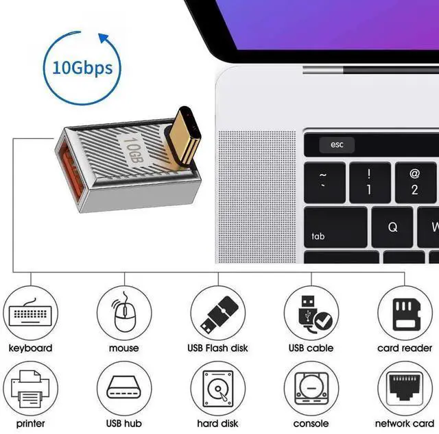 Alt view image 2 of 7 - JAENFONG  Adapter USB-C USB 3.1 Type C Male to USB 3.0 A Female 10Gbps OTG Data 120W Power Up Down Angled Adapter Alloy Shell Mecha Cyberpunk Style
