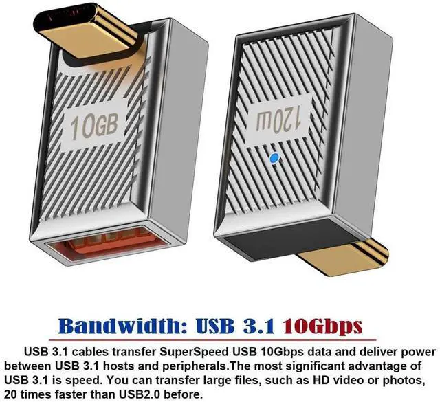 Alt view image 7 of 7 - JAENFONG  Adapter USB-C USB 3.1 Type C Male to USB 3.0 A Female 10Gbps OTG Data 120W Power Up Down Angled Adapter Alloy Shell Mecha Cyberpunk Style