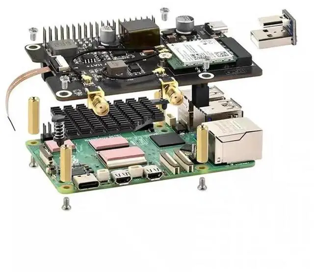 Alt view image 4 of 7 - JAENFONG For Raspberry Pi 5 PCIe to M.2 E KEY with PoE HAT+ Supports NGFF Wireless Network Card/Bluetooth for RPI 5