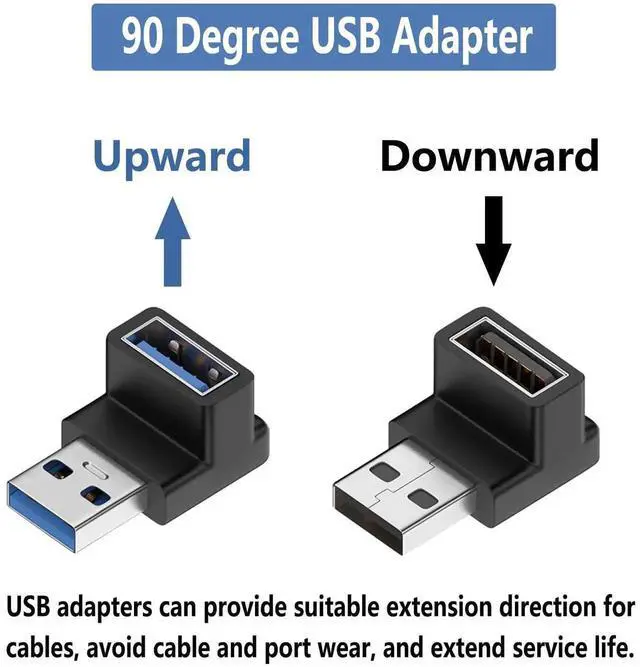 Alt view image 5 of 6 - JAENFONG 90 Degree USB 3.1 Adapter,Right Angle USB A Male to Female Adapter for PC,Laptop,USB A Charger and More USB Devices (Left&RightUp&Down)