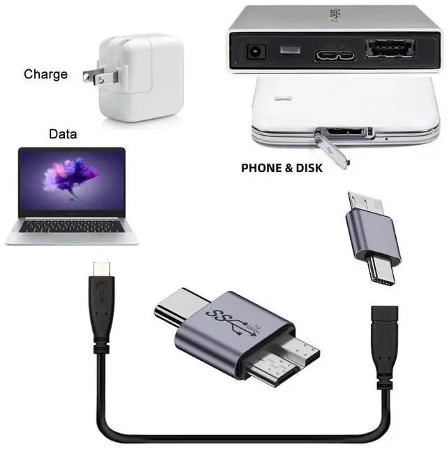 Alt view image 3 of 7 - JAENFONG Adapter USB-C USB 3.1 Type C Male to Micro USB 3.0 Male Data Adapter 10Gbps Data Power for Laptop SSD Disk