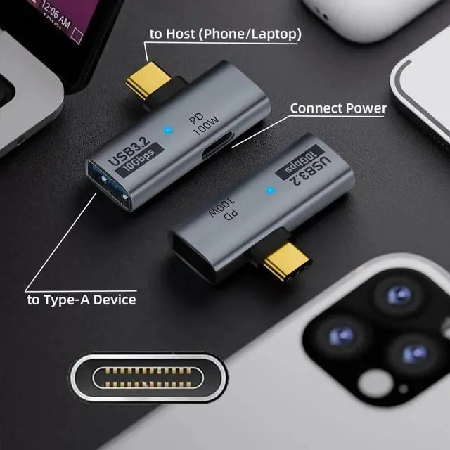 Alt view image 7 of 7 - JAENFONG 2 in 1 USB C to USB 3.2 Adapter - 100W Fast Charging & Data Transfer OTG Converter