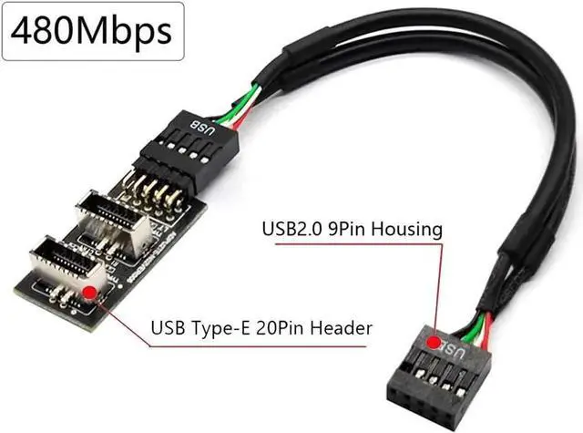 Alt view image 4 of 6 - Motherboard USB 2.0 9pin Header to Dual USB 3.2 Front Panel Socket Key-A Type-E Extension Hub Splitter Adapter - USB 9 Pin to 2x USB 3.2 Motherbaord Connectors Extender - 6" USB 9-pin Internal Cable