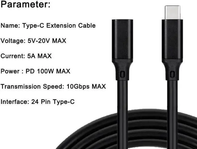 Alt view image 2 of 7 - JAENFONG USB C Extension Cable 6.6ft/2M [100W, 20Gbps], USB-C 3.1 Gen 2 USB C to USB C Male to Female 4K Video Cable, Compatible with MacBook Pro/Air, Samsung, Nintendo Switch and More
