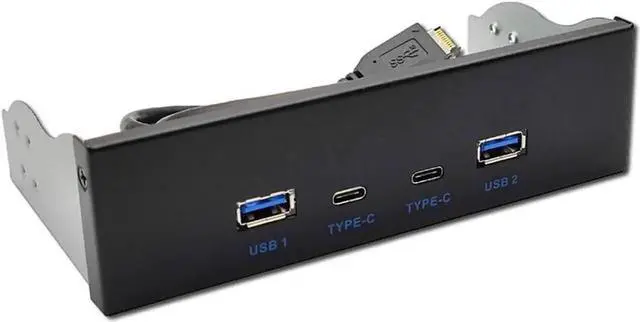 Alt view image 7 of 7 - USB 3.2 10Gbps USB Front Panel Hub 5.25 inch Bay 2x Type-C and 2x USB-A 4 Ports USB Computer Case Expansion Adapter,USB 3.2 Motherboard Header 20Pin Key-A Type-E to 4 USB Splitter Adapter -2.6FT Cable