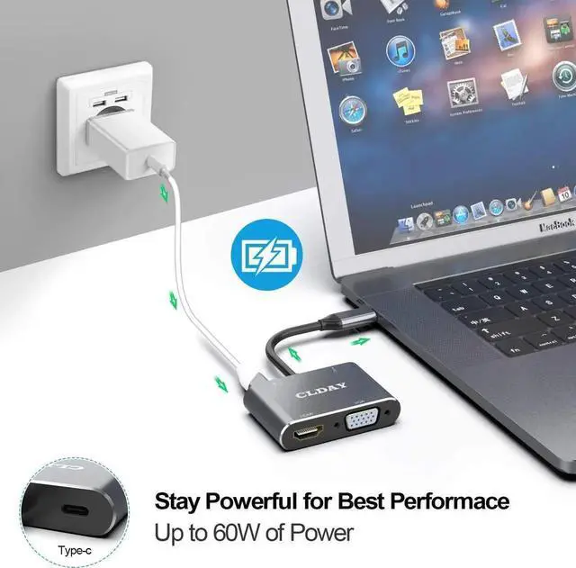 Alt view image 4 of 7 - USB C to HDMI VGA Adapter, USB Type C Hub with 4K HDMI, 1080P VGA, PD Charging, USB 3.0, 4 in 1 Type C Multiport Converter for MacBook Pro/iPad Pro/Google PixelBook/XPS -Gray