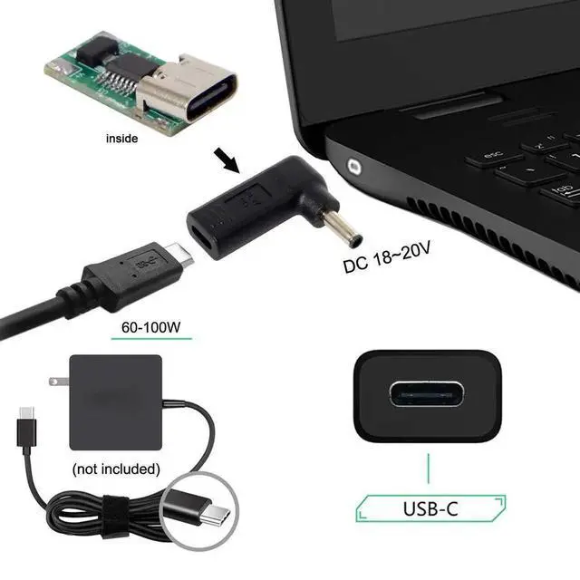 Alt view image 3 of 5 - JAENFONG USB 3.1 Type C USB-C to DC 4.5x3.0mm Adapter PD Emulator Trigger 90 Degree Angled