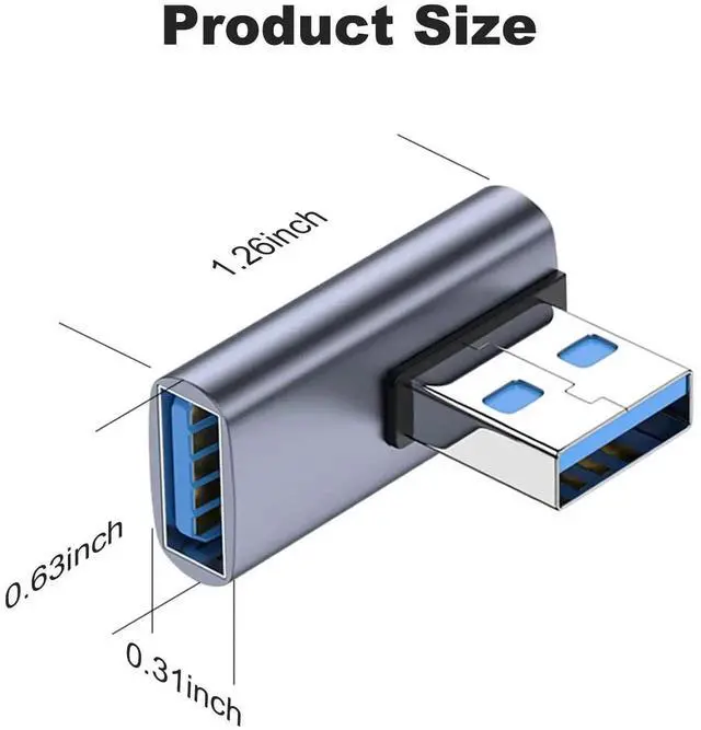 Alt view image 4 of 6 - JAENFONG 90 Degree USB 3.1 Adapter 2 Pack, Left Angle USB A Male to Female Converter Extender for PC, Laptop, USB A Charger, Power Bank and More
