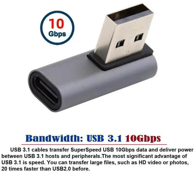 Alt view image 2 of 7 - JAENFONG USB-C Type C Female Low Profile 90 Degree Right Angled to USB 3.0 A Male Data Adapter for Laptop Desktop