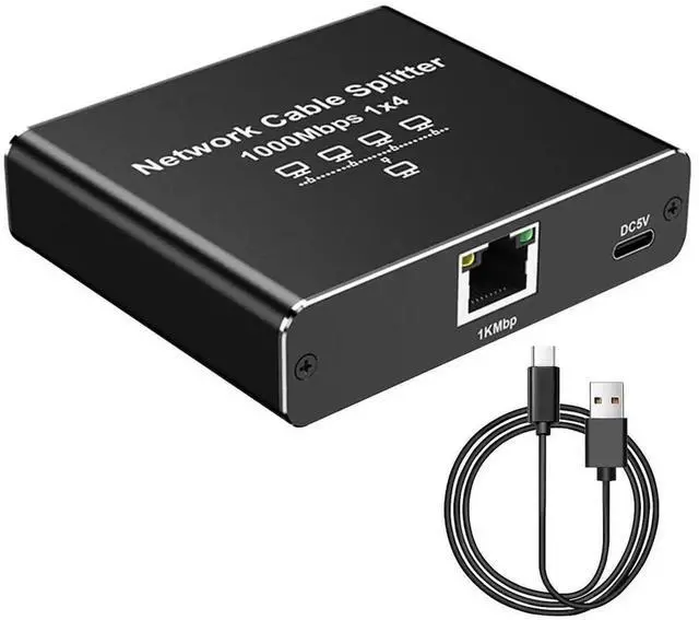 Alt view image 2 of 7 - JAENFONG 1 To 4 Gigabit Ethernet Splitter with USB Power Cable 1000Mbps High Speed 4 Devices Simultaneously Networking for Cat6/7/8 Cable