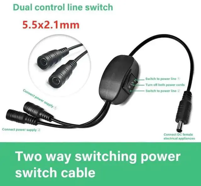 Main image of JAENFONG 5.5x2.1mm 1 Male To 2 Female Plug Jack Splitter Connector Supply DC Power Cable with on-off Switches For CCTV Camera LED Strip