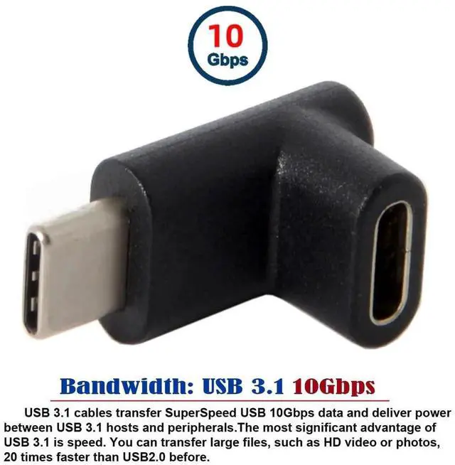 Alt view image 7 of 7 - JAENFONG 90 Degree Up or Down Angled Reversible USB 3.1 Type-C Male to Female Extension Power Data Video Adapter for Laptop Phone