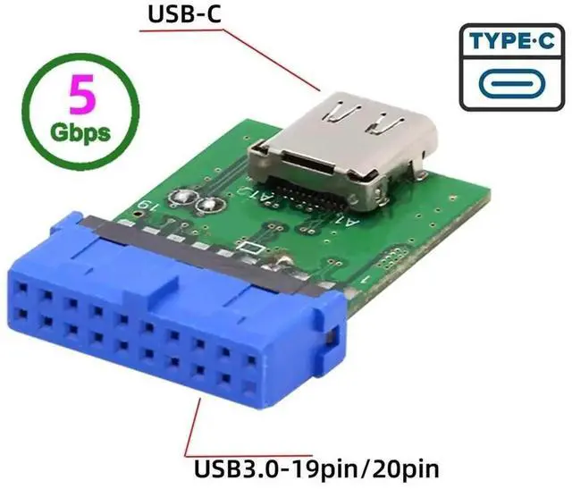 Alt view image 3 of 6 - JAENFONG  USB 3.1 Type C to USB 3.0 Motherboard Adapter, 19/20 Pin Header, 5Gbps, Green