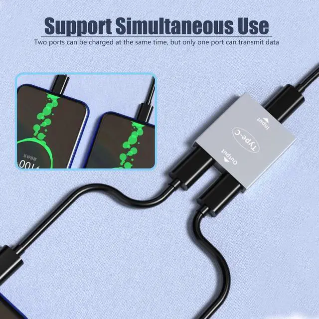 Alt view image 4 of 6 - JAENFONG  USB C Splitter Dual USB C Charger Adapter USB Female to Female Double USB C Port Hub Charger Power Split Adapter Splitter2 Pack