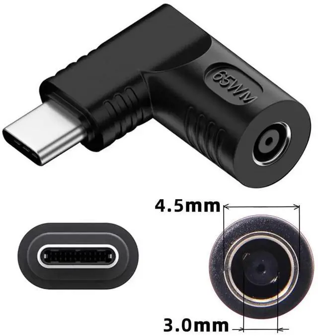 Alt view image 3 of 7 - JAENFONG Adapter DC 20V Jack 4.5x3.0mm Input to USB-C Type-C Output 90 Degree Right Angled Power Plug Charge Adapter 65W