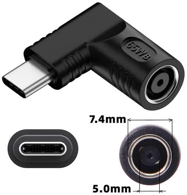 Alt view image 3 of 7 - JAENFONG Adapter DC 20V Jack 7.4x5.0mm Input to USB-C Type-C Output 90 Degree Right Angled Power Plug Charge Adapter 65W