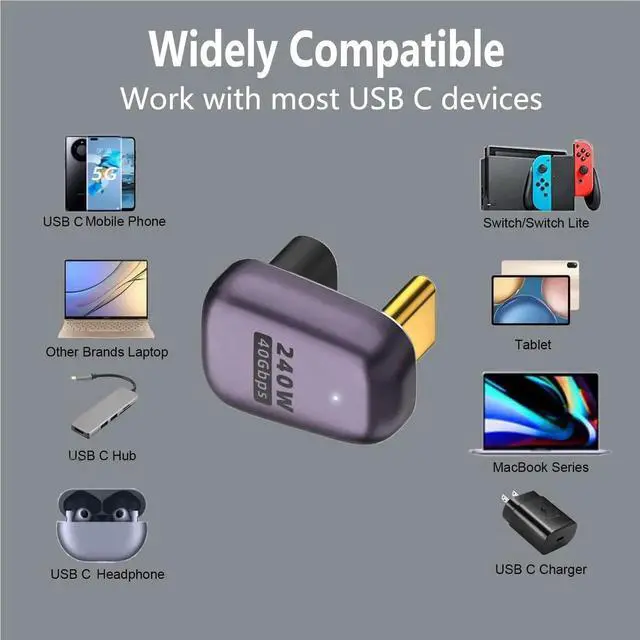 Alt view image 5 of 7 - JAENFONG USB C 180 Degree Adapter,USB C Right Angle Adapter with 40 Gbps PD 240W 8K@60hz Video Charge (D-2PCS)