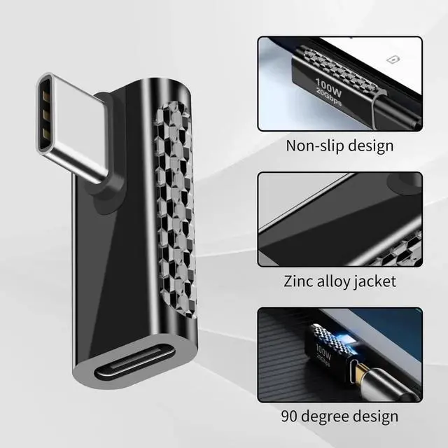 Alt view image 2 of 7 - JAENFONG USB C Right Angle Adapter 20Gbps, USB C 90 Degree Adapter, 90 Degree USB C to USB C Adapter Male to Female Support PD 100W Charger for Mac-Book Pro i-Pad Pro, Tablet, Phones 1 PACK