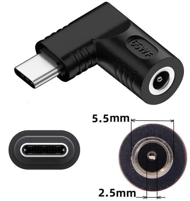 Alt view image 6 of 7 - JAENFONG Adapter DC 20V Jack 5.5x2.5mm Input to USB-C Type-C Output 90 Degree Right Angled Power Plug Charge Adapter 65W
