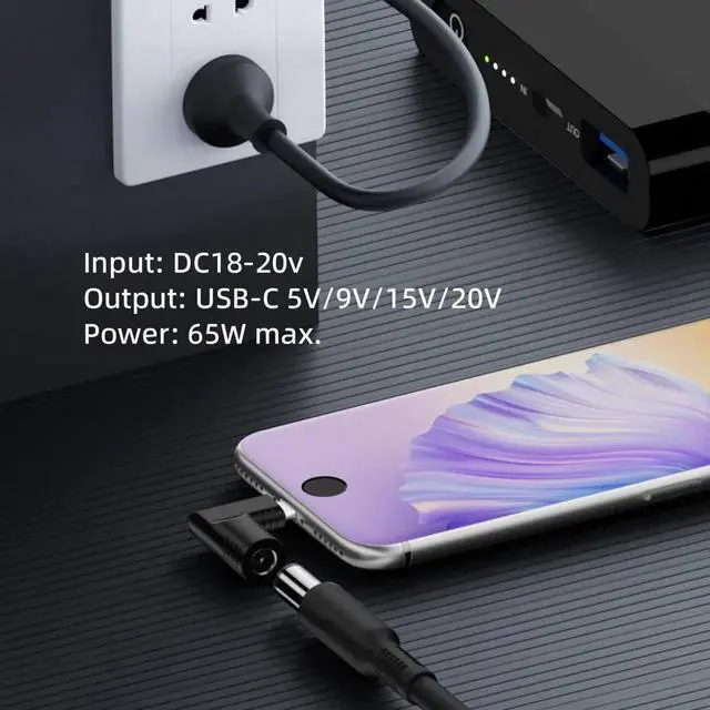 Alt view image 7 of 7 - JAENFONG Adapter DC 20V Jack 5.5x2.5mm Input to USB-C Type-C Output 90 Degree Right Angled Power Plug Charge Adapter 65W