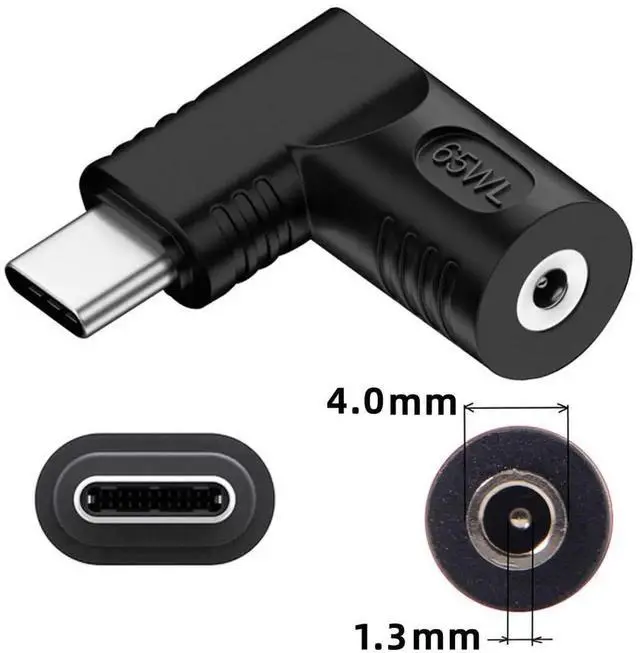 Alt view image 7 of 7 - JAENFONG Adapter DC 20V Jack 4.0x1.3mm Input to USB-C Type-C Output 90 Degree Right Angled Power Plug Charge Adapter 65W