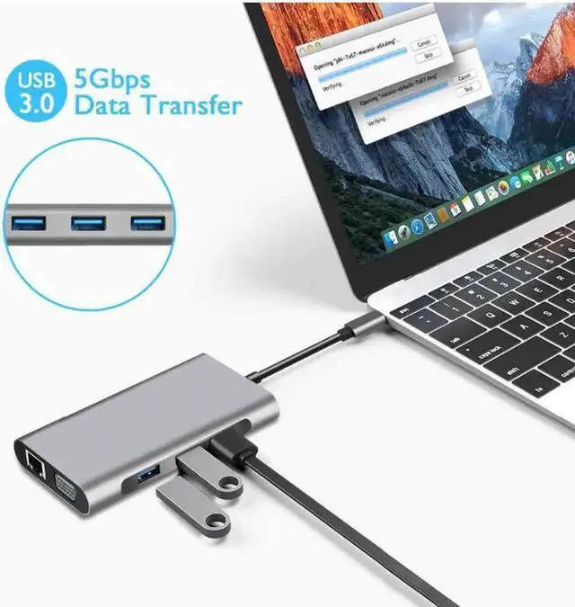 Alt view image 2 of 7 - USB Type C Hub, USB C Hub,USB Type C Docking Station 10 in 1, USB C to HDMI, USB C to VGA, USB C to 3USB 3.0, RJ45 Gigabit Ethernet PD SD/TF Card Reader 3.5mm for MacBook Air, MacBook Pro