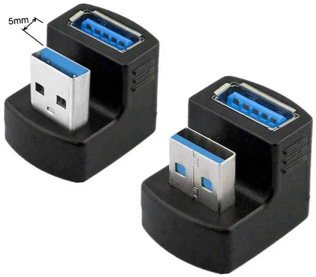 Alt view image 3 of 6 - JAENFONG Cable 2pcs/Set Up Down Angled USB 3.0 Adapter A Male to Female Extension 180 Degree 5Gbps