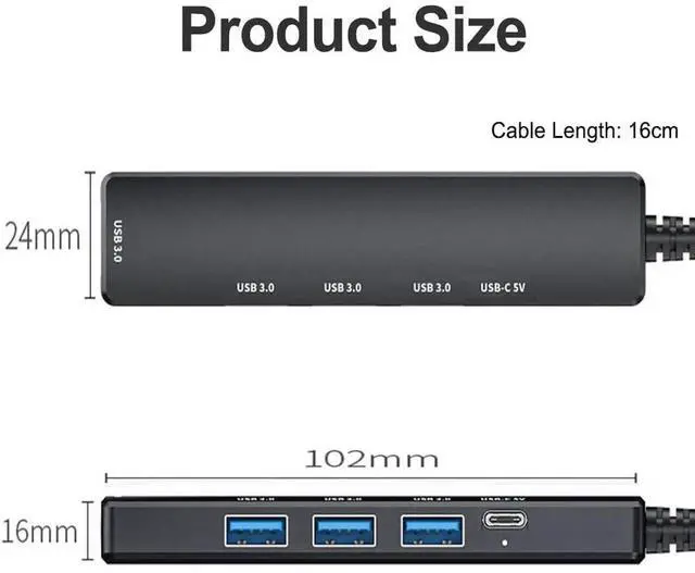 Alt view image 6 of 7 - JAENFONG  5 Port Powered USB 3.0 Hub, USB Extender Splitter with 4 USB-A and 1 PD Type-C Fast Charging/Data Port, USB Hub Extender Expand Ports for Laptop, MacBook, PC, PS4/5,Xbox, Car and More