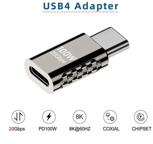 Alt view image 4 of 7 - JAENFONG 20Gbps USB4 Type C Male to Female Straight Connector 100W Power Data 8K Video Adapter for USB4.0