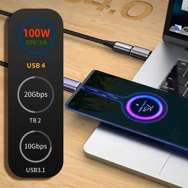 Alt view image 3 of 7 - JAENFONG 20Gbps USB4 Type C Male to Female Straight Connector 100W Power Data 8K Video Adapter for USB4.0