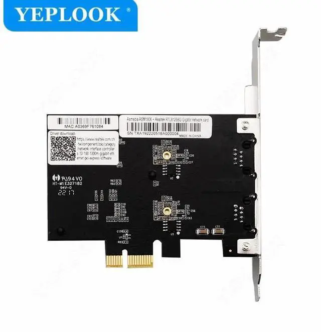 Alt view image 2 of 6 - PCIe 1x 2 Port Electrical Interface 2500Mbps 2.5G Gigabit Ethernet Network Card for Computer Server Dual Chipset RT8125B+ASM1806