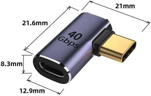 Alt view image 7 of 7 - JAENFONG 40Gbps USB4 Type C Male to Female 90 Degree Left Right Angled 100W Power Data 8K Video Adapter for USB4.0