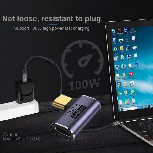 Alt view image 4 of 7 - JAENFONG 40Gbps USB4 Type C Male to Female 90 Degree Left Right Angled 100W Power Data 8K Video Adapter for USB4.0