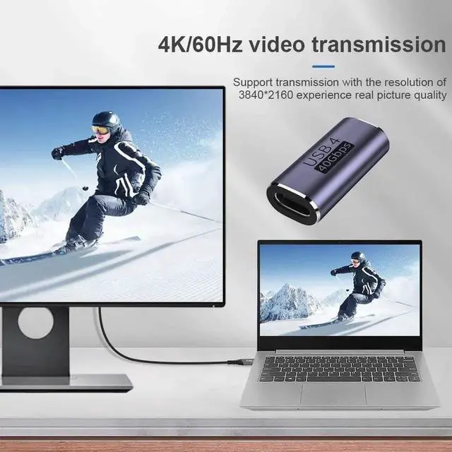 Alt view image 7 of 7 - JAENFONG USB4 Type C Female to Female 100W Power 40Gbps Data 8K Video Extender Adapter for USB4.0