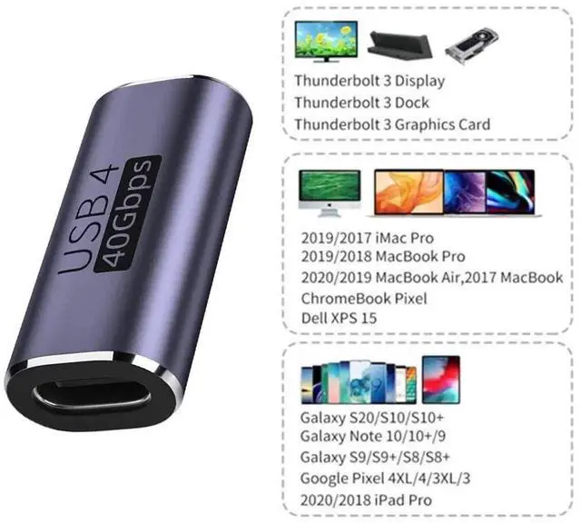 Alt view image 6 of 7 - JAENFONG USB4 Type C Female to Female 100W Power 40Gbps Data 8K Video Extender Adapter for USB4.0