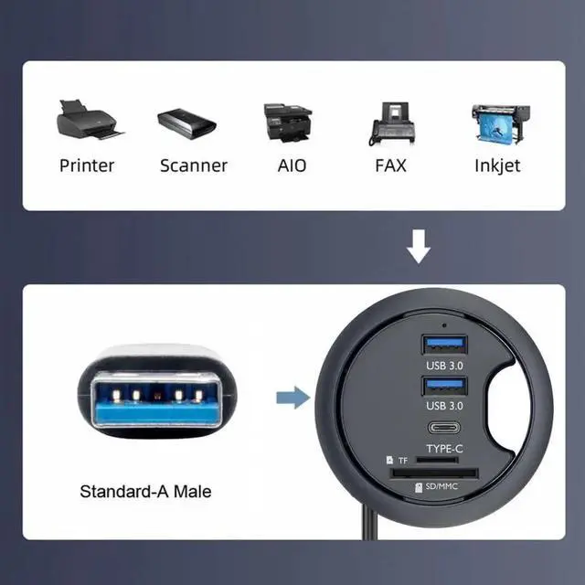 Alt view image 4 of 7 - USB 3.0 Hub SD TF USB-C 2 Port USB 60mm Desk Grommet Splitter Dock Station Micro-SD Card Reader for Desktop PC