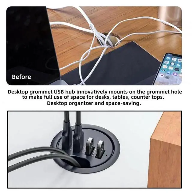 Alt view image 2 of 7 - USB 3.0 Hub SD TF USB-C 2 Port USB 60mm Desk Grommet Splitter Dock Station Micro-SD Card Reader for Desktop PC