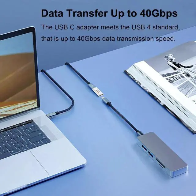 Alt view image 4 of 6 - JAENFONG  2 Pack USB C Female to Female Adapter, USB Type C Coupler Extender Support 140W, 40Gbps, 8K@60Hz for Thunderbolt 4/3, MacBook Pro/Air, Laptop, Phones and More Type C Devices (White)