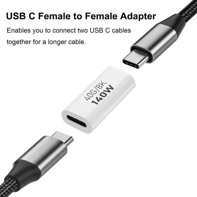 Alt view image 2 of 6 - JAENFONG  2 Pack USB C Female to Female Adapter, USB Type C Coupler Extender Support 140W, 40Gbps, 8K@60Hz for Thunderbolt 4/3, MacBook Pro/Air, Laptop, Phones and More Type C Devices (White)