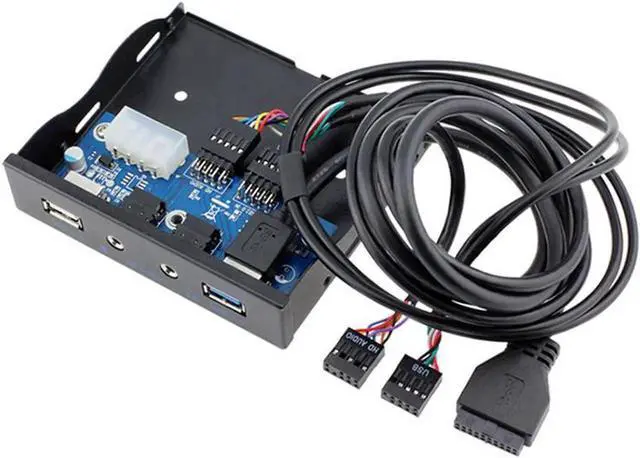 Alt view image 5 of 5 - JAENFONG USB 3.0 + USB 2.0 2-Port 3.5 Inch Metal Front Panel Hub w/ HD Audio Output Port & Microphone Input,USB 20-pin & 10-pin to USB Type-A Femal Adapter Cable w/ 3.5" Floppy Bay Bracket