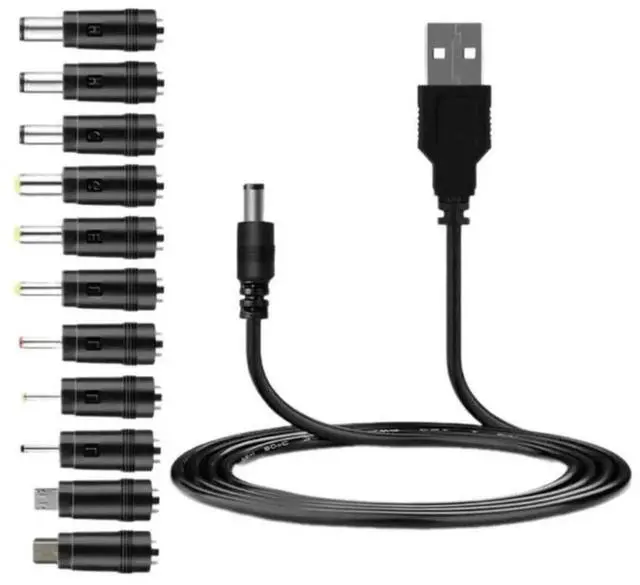 Main image of JAENFONG Universal USB to 5V DC Power Cord Charging Cable 5.5x2.1mm Jack With 12 Interchangeable Plug Adapter Micro USB MINI