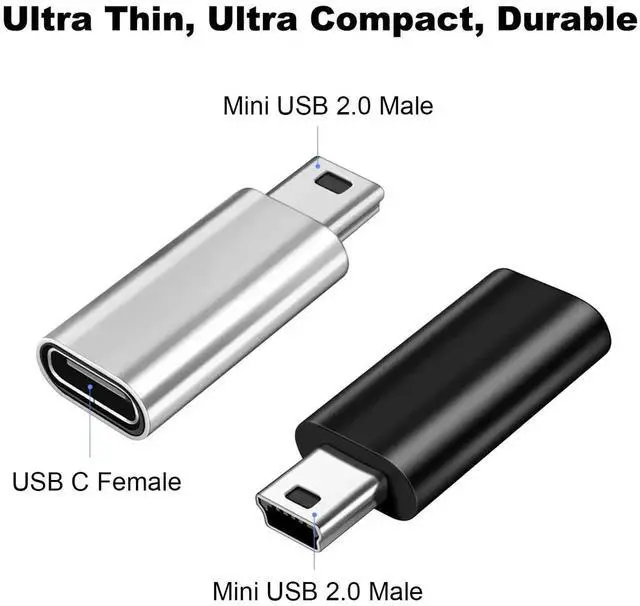 Alt view image 5 of 5 - JAENFONG Mini USB 2.0 to USB C Adapter (4 Pack), USB Type C Female to Mini USB Male Converter Connector for Digital Camera, MP3 Players, Dash Cam, GPS Receiver and More (Black+Silver)