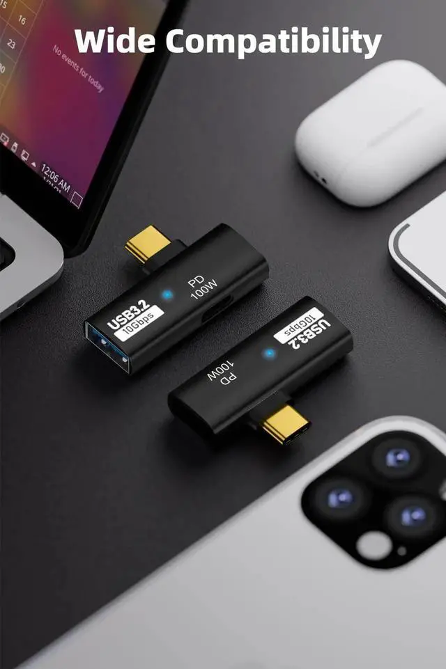 Alt view image 2 of 6 - JAENFONG  2-in-1 USB C to USB 3.2 Adapter with 100W Charging Port, Thunderbolt 4/3 OTG Converter for Rog Ally, Steam Deck, Quest 2, iPhone 15 Series, iPad, MacBook and More Type C Device - Black
